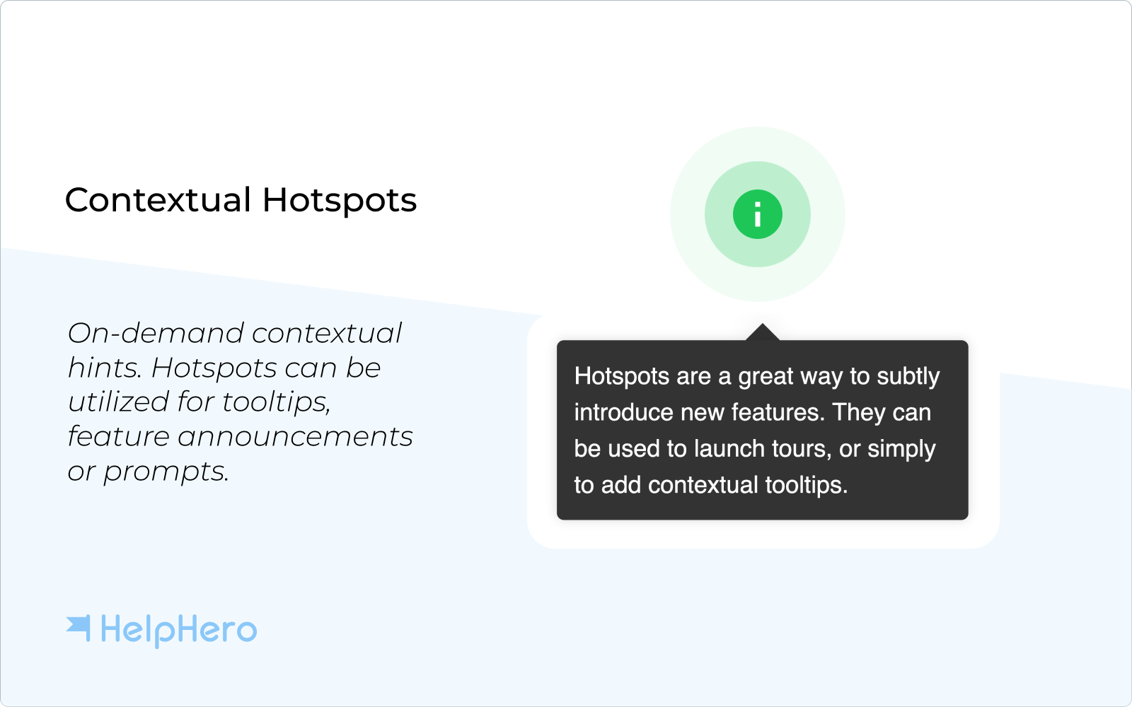 Use HelpHero’s hotspots to introduce tooltips, announcements or prompts to guide users